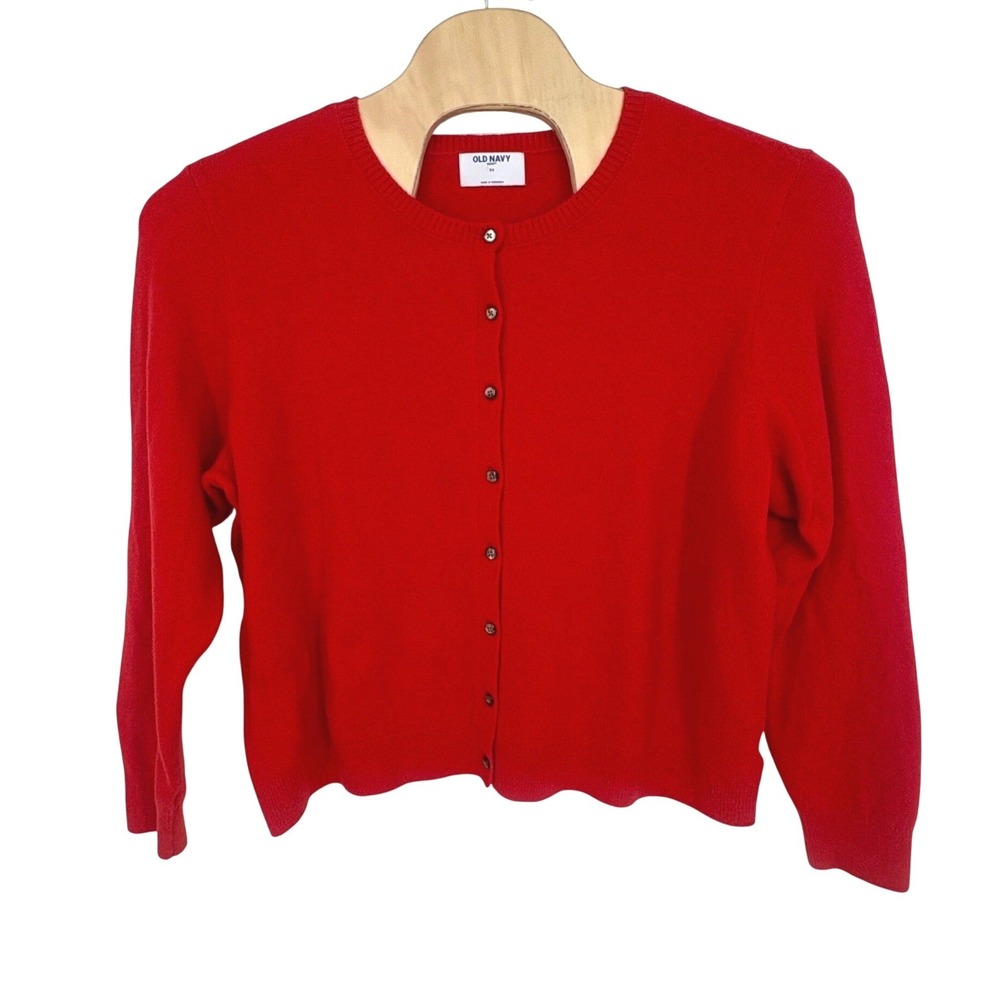 Old Navy SoSoft Crop Cardigan Sweater Red Button Front Knit Preppy Women 3X